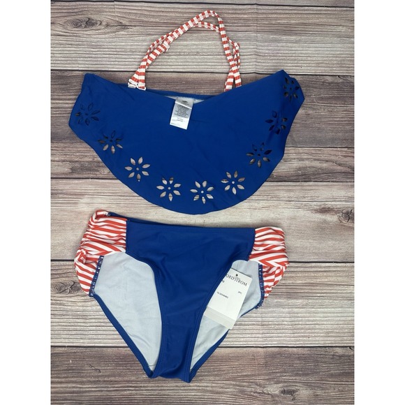 NWT Tucker + Tate Nordstrom blue eyelet scarf bodice 2 piece swim suit Size 12 - Picture 4 of 6